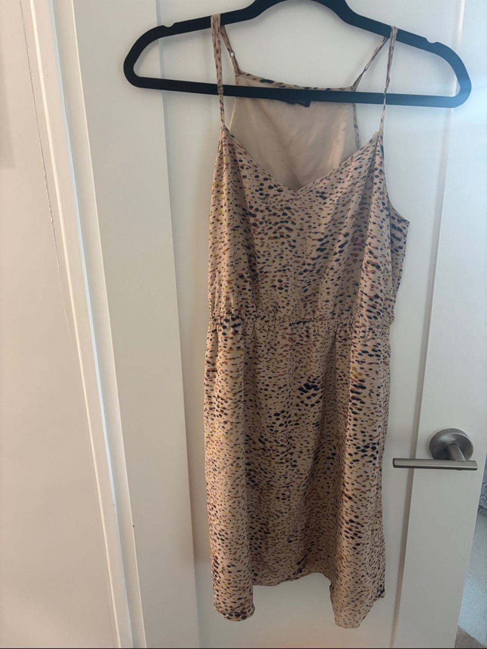 Spotted Beige Mini Slip Dress with Thin Straps